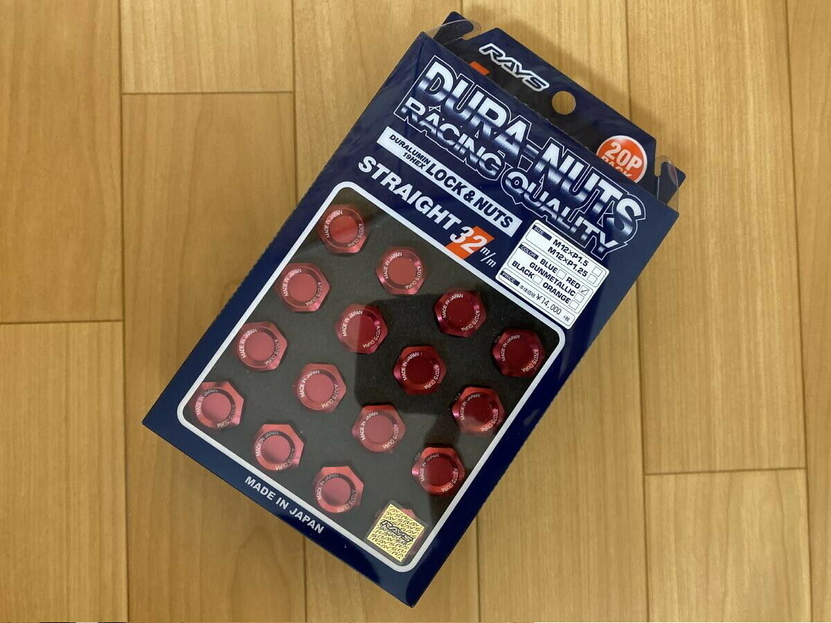 RAYS DURA-NUT L32 STRAIGHT TYPE LUG NUTS & LOCK SET OF 20 RED 12X1.5 12 X 1.5