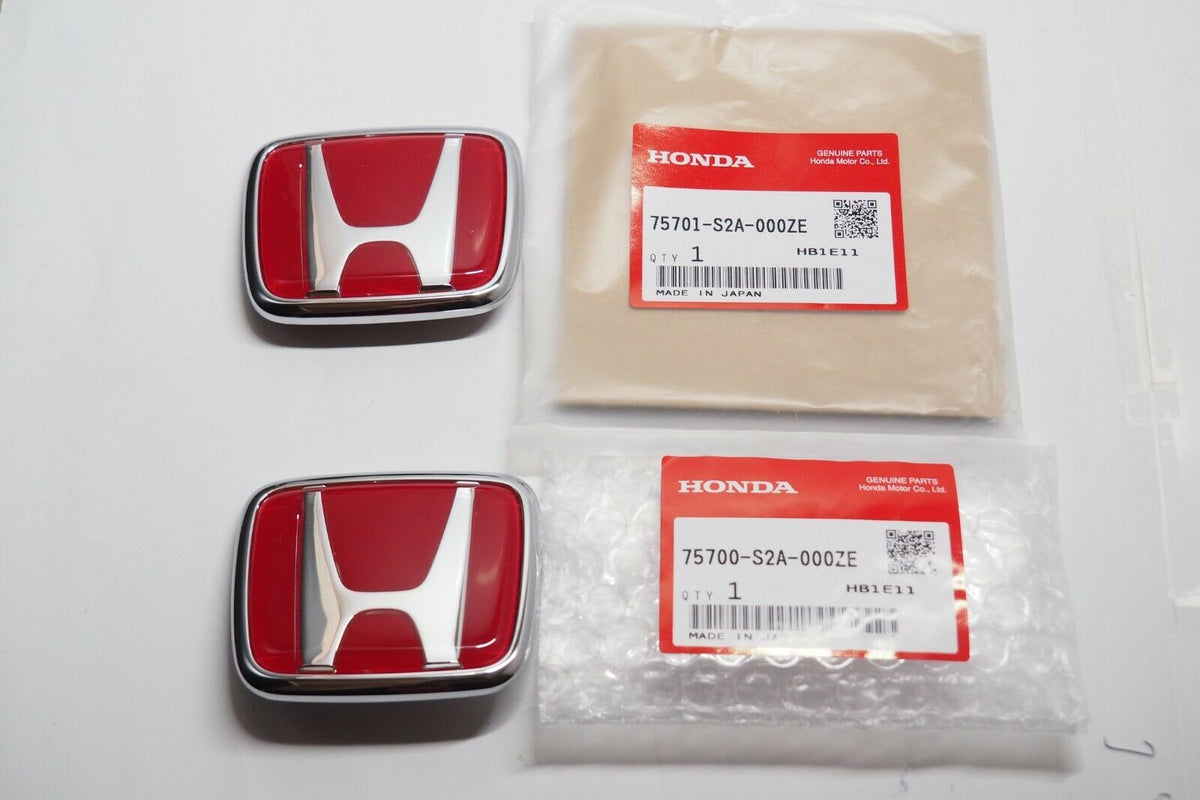 Genuine Honda S2000 AP1 Red H Emblem Set - Front & Rear, OEM 75700-S2A-000ZE 75701-S2A-000ZE