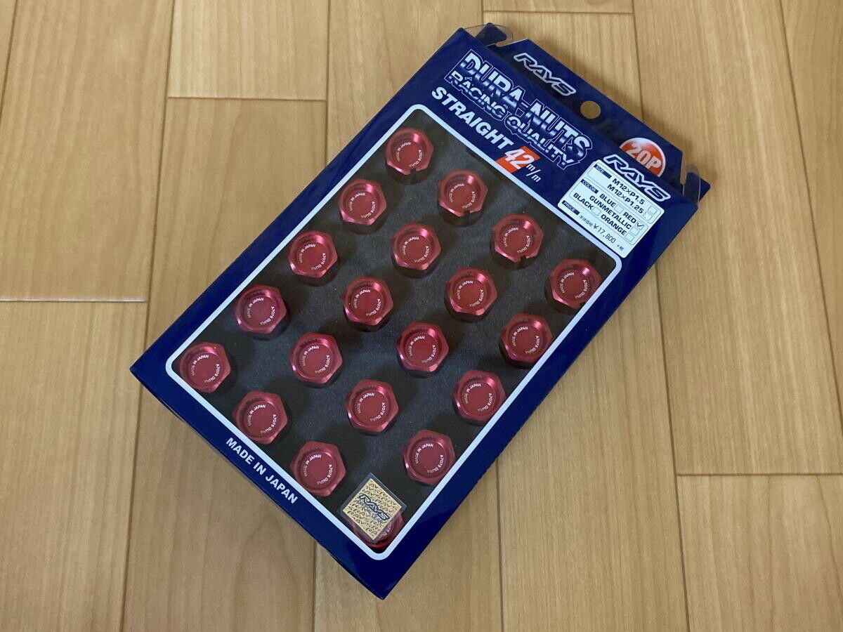 RAYS DURA-NUT L42 STRAIGHT TYPE LUG NUTS & LOCK SET RED 12X1.25