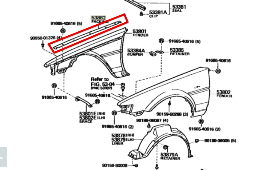 Toyota Genuine Corolla cp AE86 Front Fender PACKING Main Seal Packing LH RH Set